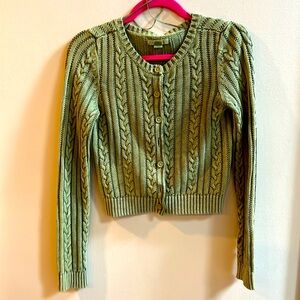 American Eagle XSmall Army Green Button Down Cardigan Cable Knit Sweater